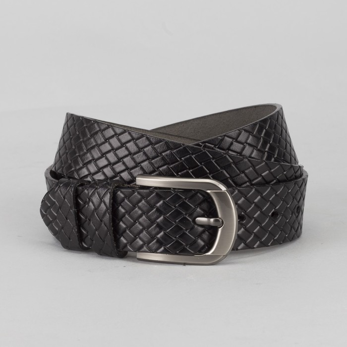 Ремень мужской, плетение, пряжка тёмный металл, цвет чёрный