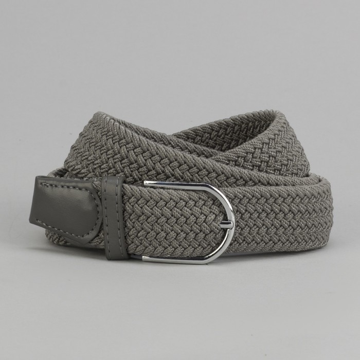 Ремень мужской, резинка плетёнка, пряжка тёмный металл, цвет серый