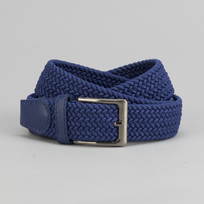 Ремень мужской, резинка плетёнка, пряжка тёмный металл, цвет синий