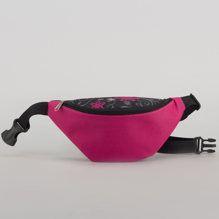 Сумка поясная, отдел на молнии, регулируемый ремень, цвет чёрный/розовый