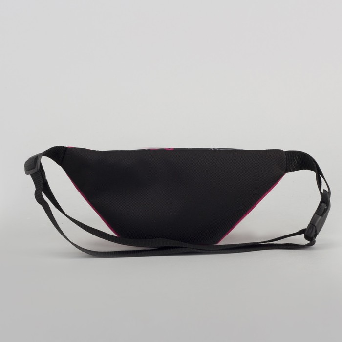 Сумка поясная, отдел на молнии, регулируемый ремень, цвет чёрный/розовый