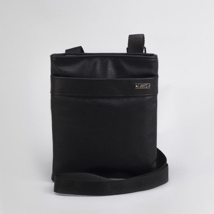 Сумка мужская, отдел на молнии, наружный карман, длинный ремень, цвет чёрный