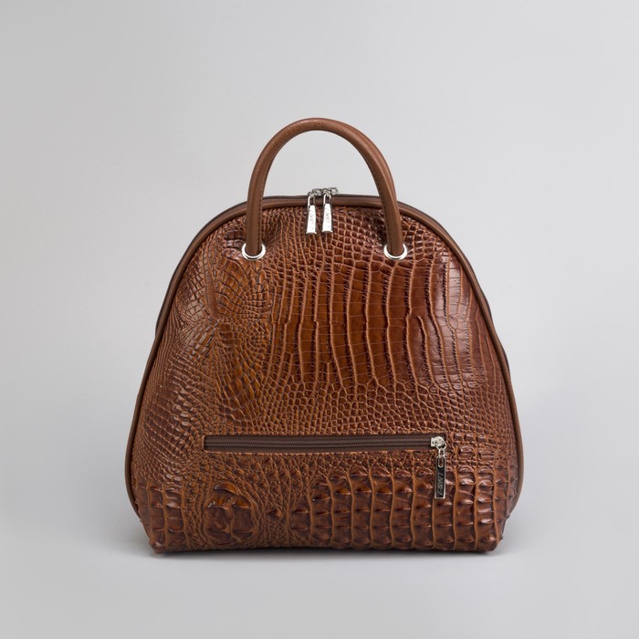 Сумка-рюкзак, отдел на молнии, наружный карман, крокодил, цвет рыжий