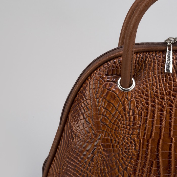 Сумка-рюкзак, отдел на молнии, наружный карман, крокодил, цвет рыжий