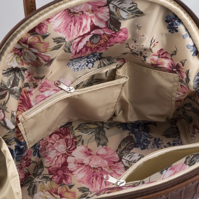 Сумка-рюкзак, отдел на молнии, наружный карман, крокодил, цвет рыжий