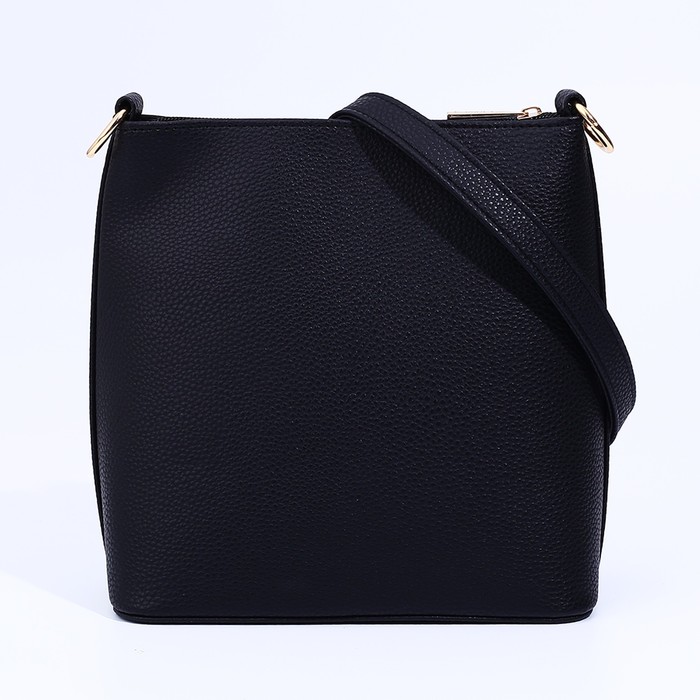 Сумка женская, отдел на молнии, наружный карман, длинный ремень, цвет чёрный