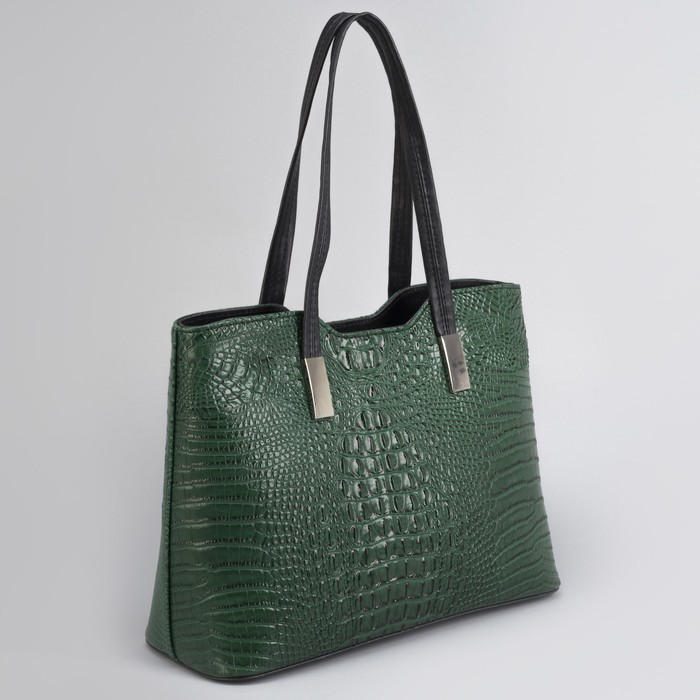 Сумка женская, отдел на молнии, наружный карман, крокодил малахит