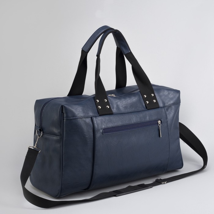 Сумка дорожная, 2 наружных кармана, длинный ремень, цвет синий