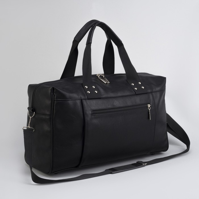 Сумка дорожная, 2 наружных кармана, длинный ремень, цвет чёрный