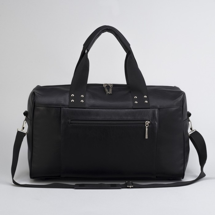 Сумка дорожная, 2 наружных кармана, длинный ремень, цвет чёрный