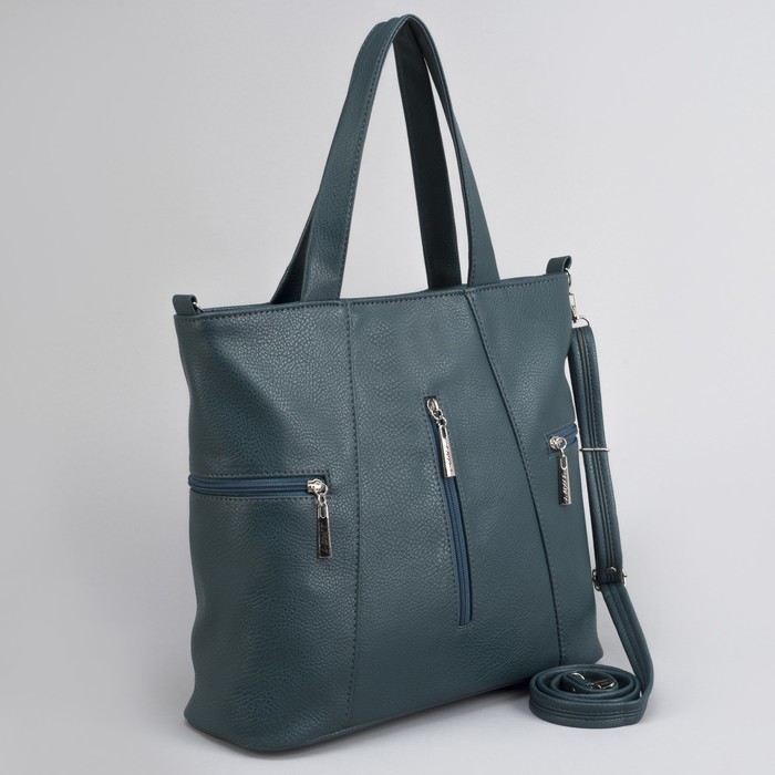 Сумка женская, отдел на молнии, 2 наружных кармана, цвет морской волны