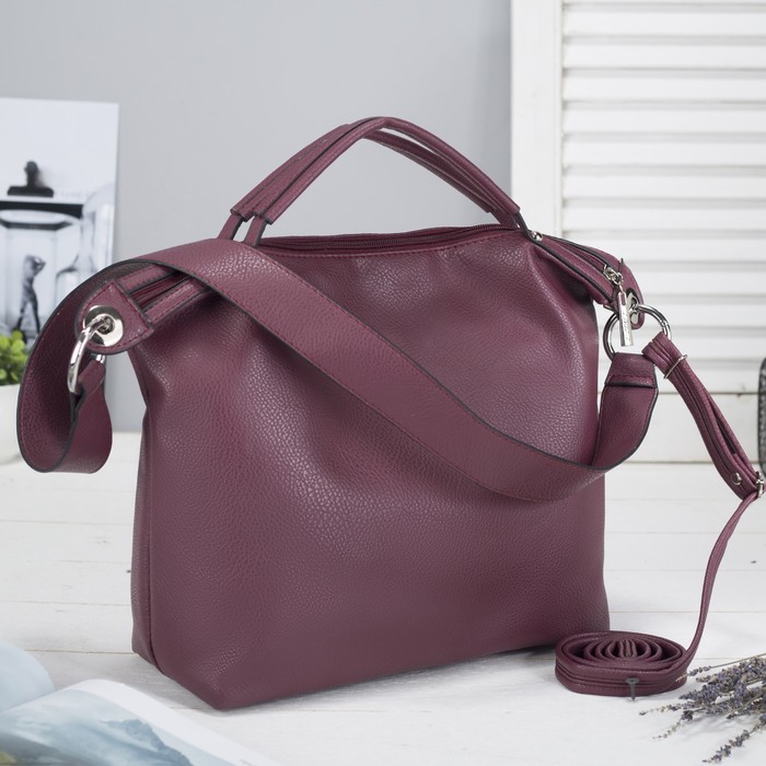 Сумка женская, отдел с перегородкой на молнии, наружный карман, длинный ремень, цвет бордовый