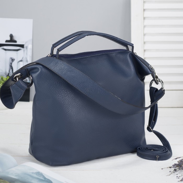 Сумка женская, отдел с перегородкой на молнии, наружный карман, длинный ремень, цвет синий