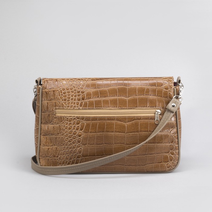 Сумка женская, отдел на молнии, наружный карман, длинный ремень, крокодил, цвет тёмно-бежевый