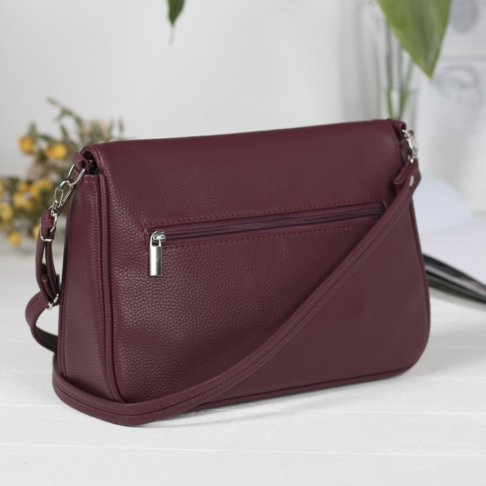 Сумка женская, отдел на молнии, наружный карман, длинный ремень, цвет марсала