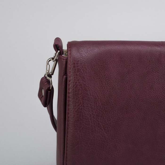 Сумка женская, отдел на молнии, наружный карман, длинный ремень, цвет марсала