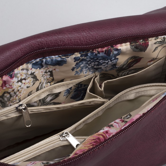 Сумка женская, отдел на молнии, наружный карман, длинный ремень, цвет марсала