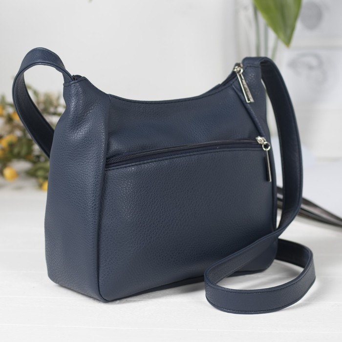 Сумка женская, 1 отдел на молнии, 2 наружных кармана, длинный ремень, цвет синий