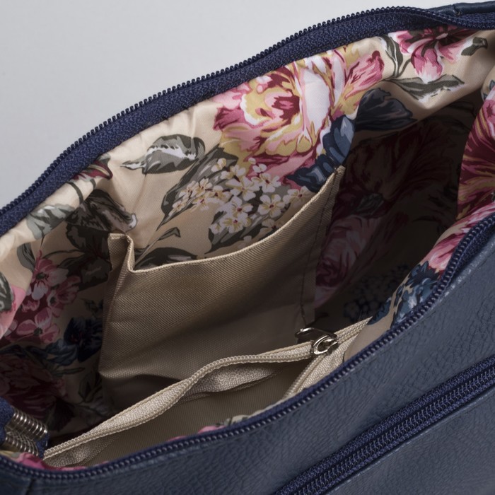 Сумка женская, 1 отдел на молнии, 2 наружных кармана, длинный ремень, цвет синий