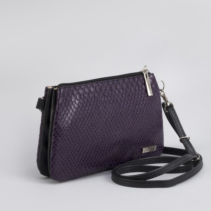 Сумка женская, отдел на молнии, наружный карман, длинный ремень, змея, цвет фиолетовый