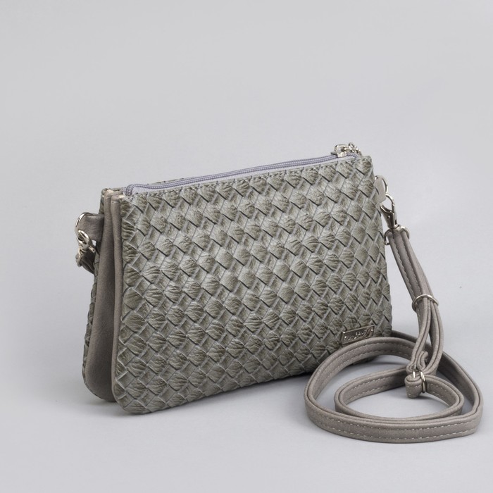 Сумка женская, отдел на молнии, наружный карман, длинный ремень, цвет серый