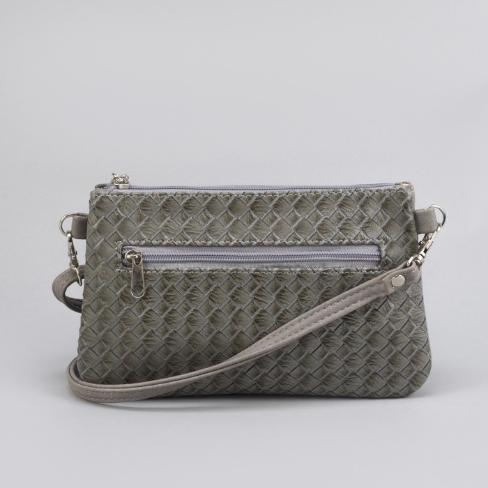 Сумка женская, отдел на молнии, наружный карман, длинный ремень, цвет серый