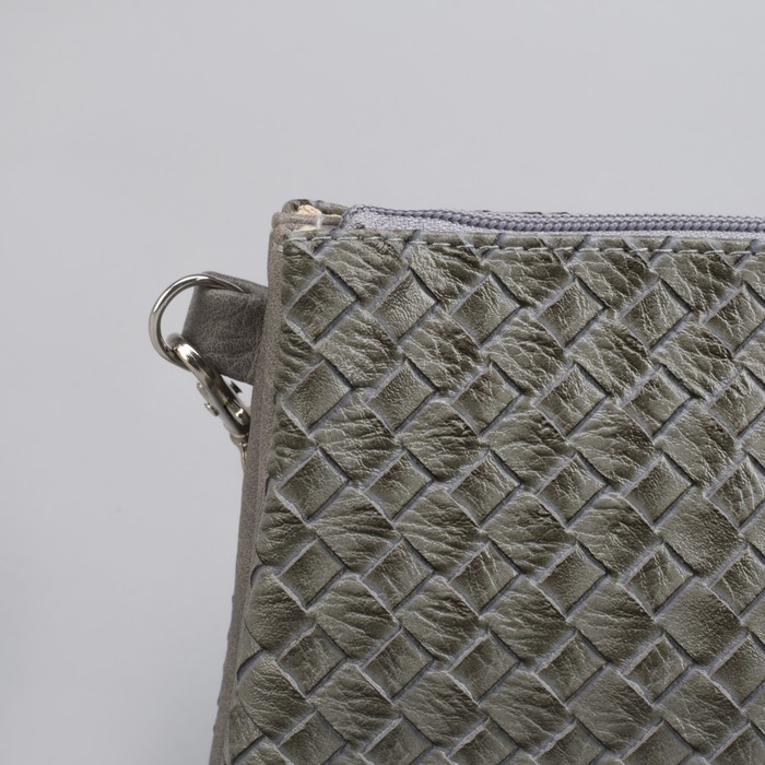 Сумка женская, отдел на молнии, наружный карман, длинный ремень, цвет серый