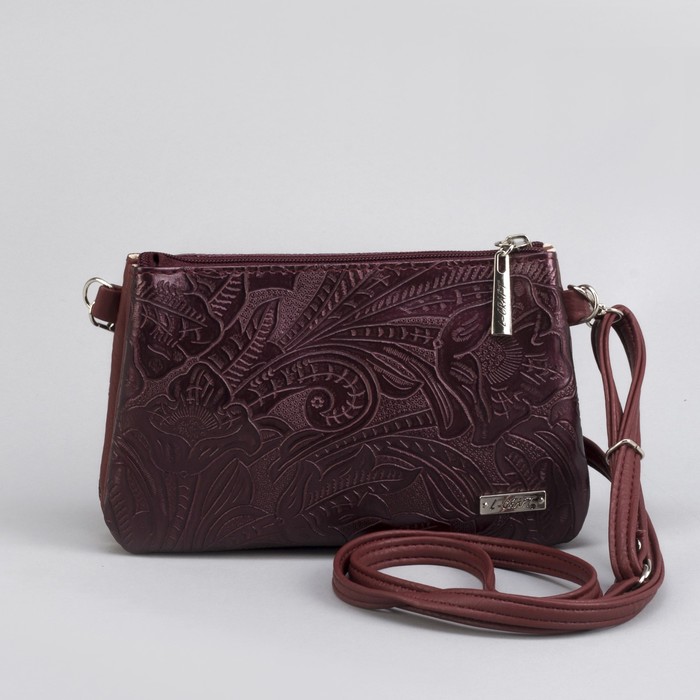 Сумка женская, 3 отдела на молнии, наружный карман, цвет бордовый