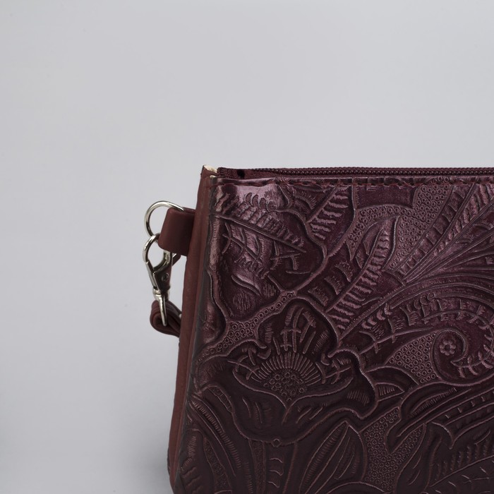 Сумка женская, 3 отдела на молнии, наружный карман, цвет бордовый