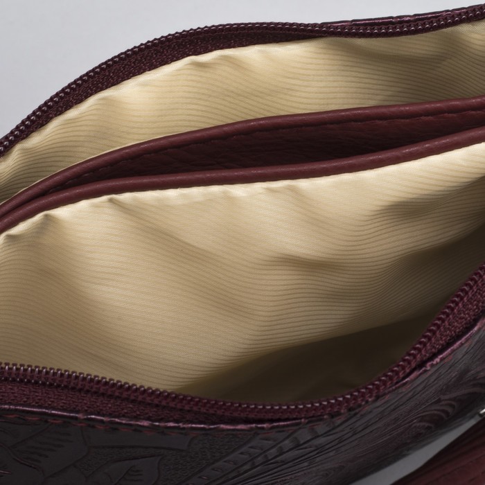 Сумка женская, 3 отдела на молнии, наружный карман, цвет бордовый