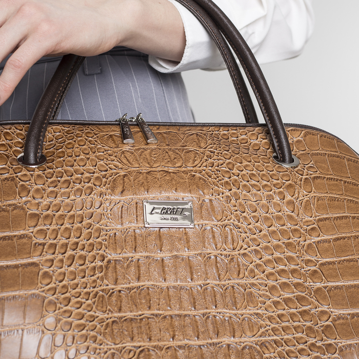 Сумка женская, отдел на молнии, наружный карман, крокодил, цвет тёмно-бежевый