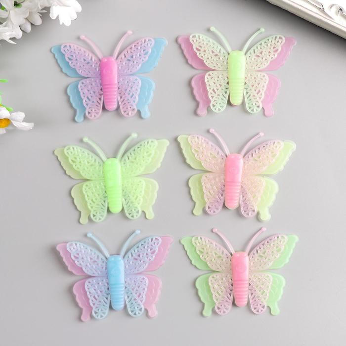 Наклейка пластик фосфорная "Бабочки" набор 6 шт 5,2х7,5 см