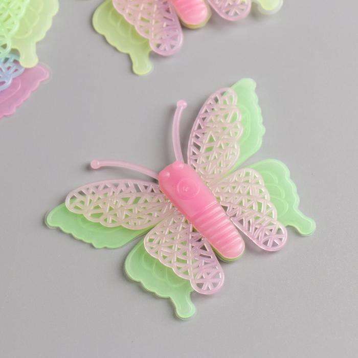 Наклейка пластик фосфорная "Бабочки" набор 6 шт 5,2х7,5 см