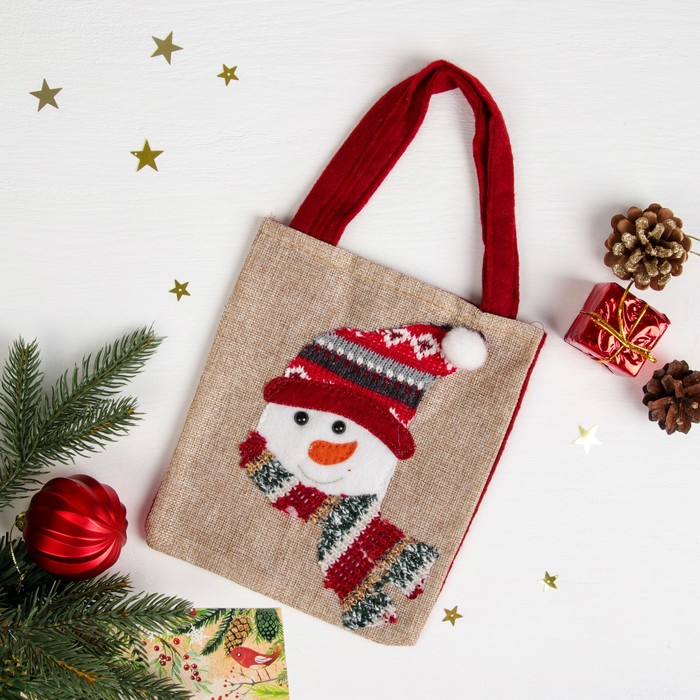 Сумочка "Снеговик в вязаной шапочке" 19,5 х 17 см