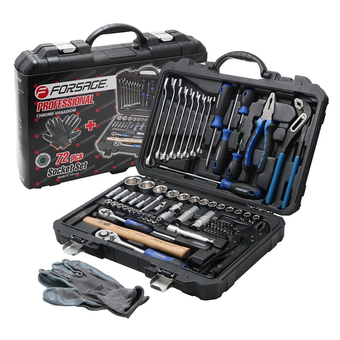 Набор инструментов Forsage F-4722-5, 1/4&quot;, 1/2&quot;, 6 граней, 4-32 мм, 72 предмета