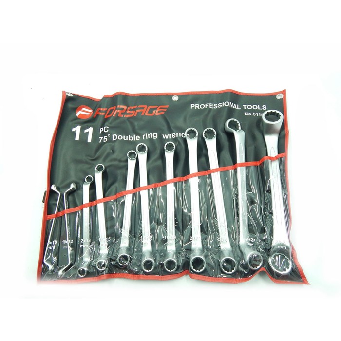 Набор ключей накидных Forsage F-5114P, отогнутых на 75°, на полотне, 8-32 мм, 11 предметов