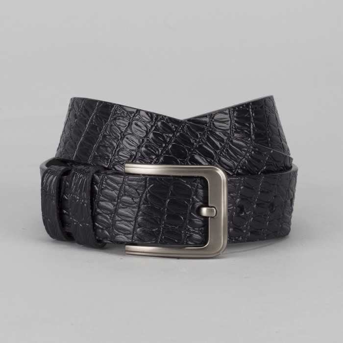 Ремень мужской, кайман, пряжка тёмный металл, цвет синий