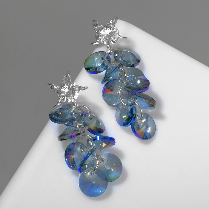 Серьги "Гроздь" яркая, цвет бело-бензиновый в серебре