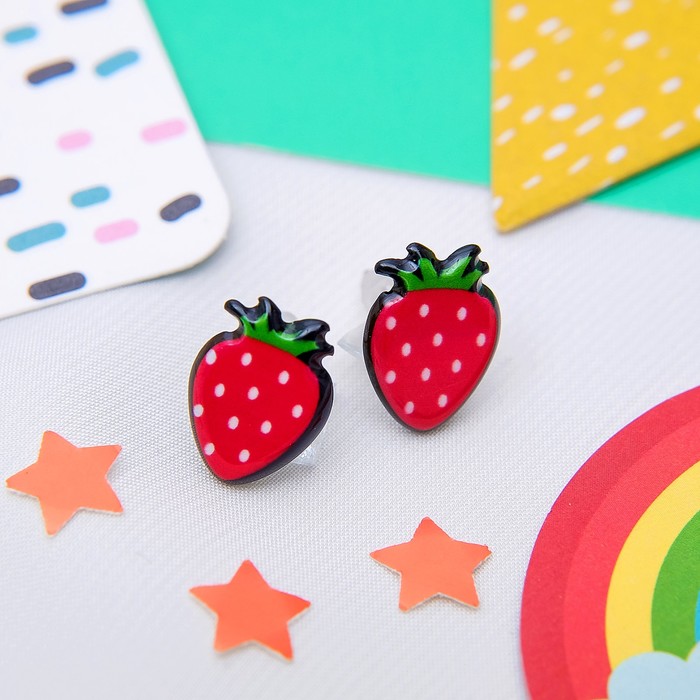 Пуссеты 6 пар "Клубнички", цвет красно-зелёный