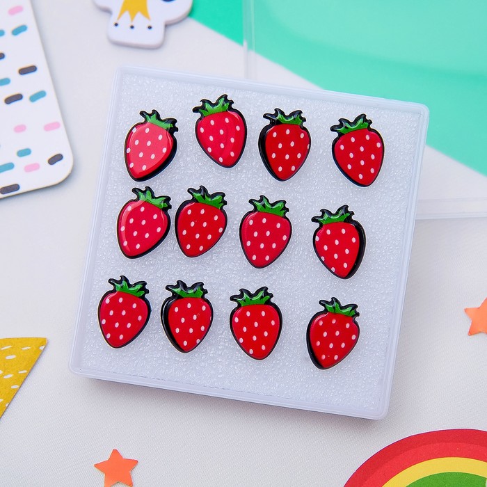 Пуссеты 6 пар "Клубнички", цвет красно-зелёный