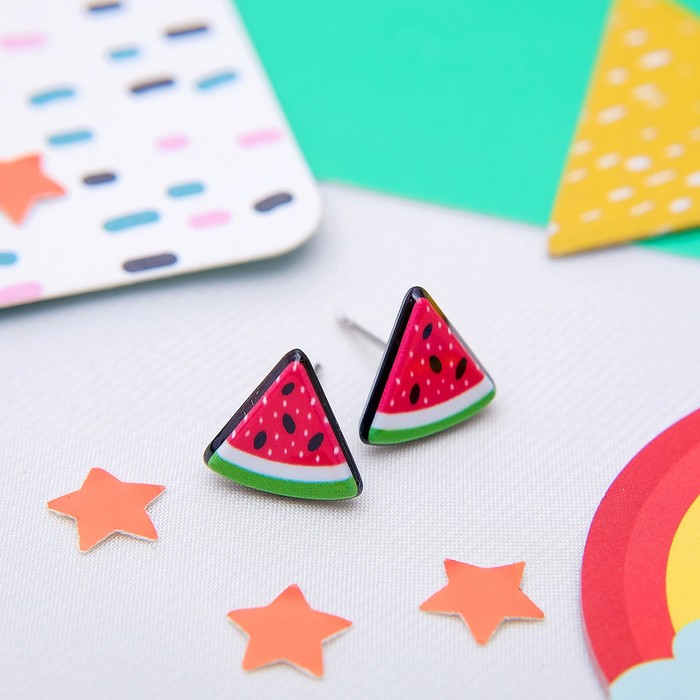 Пуссеты 6 пар "Арбуз", цвет красно-зелёный