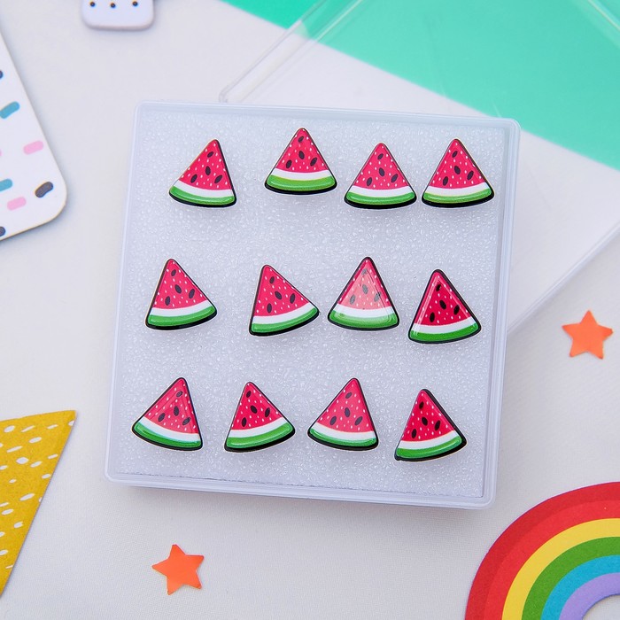 Пуссеты 6 пар "Арбуз", цвет красно-зелёный