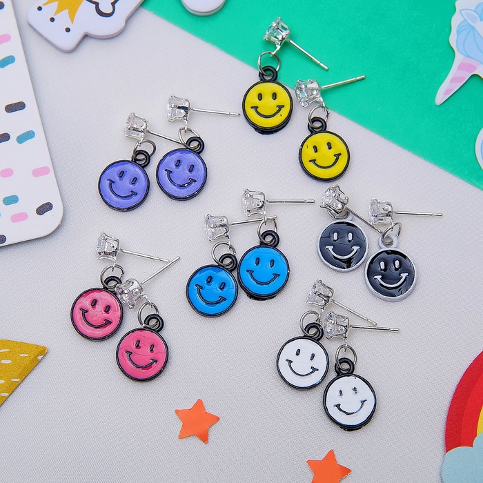Серьги 12 пар "Смайлики", цветные