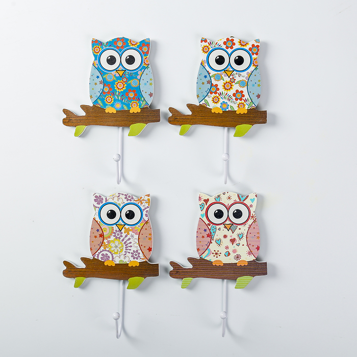 Крючок декоративный дерево "Совушка в ярких цветах" МИКС 18х12,2х4,2 см