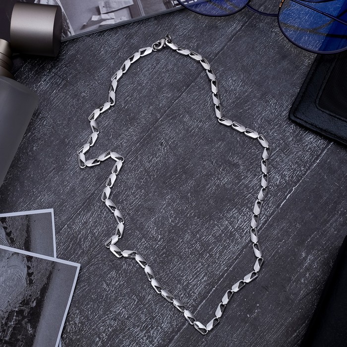 Цепь "Стальная" узкие овалы, цвет серебро