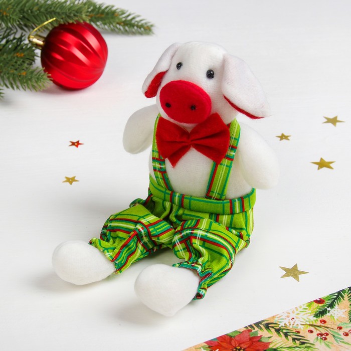 Мягкая игрушка "Свинюшка комбинезон в клетку"