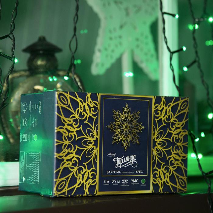 БАХРОМА уличная, УМС, Ш:3м, В:0.9м, Н.Т. 3W LED-232-220V, ЗЕЛЕНЫЙ