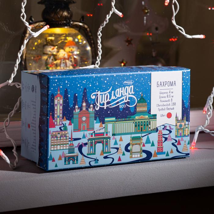 БАХРОМА уличная, Ш:4м, В:0.6м, Н.Б. LED-180-220V, 8 режимов, КРАСНЫЙ