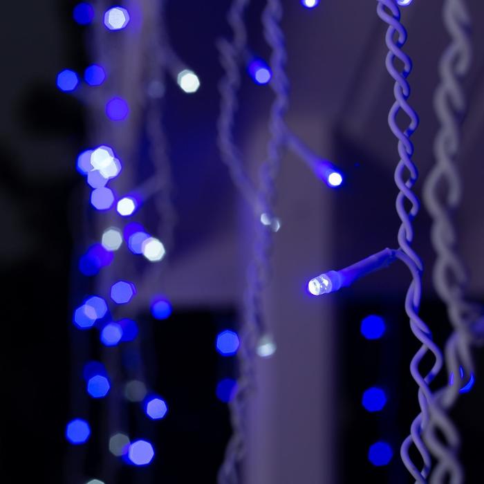 Гирлянда "Бахрома" 4 х 0.6 м , IP44, белая нить, 180 LED, свечение синее, мерцание белым, 220 В