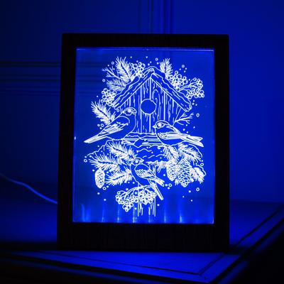 Рамка светящаяся, "Снегири" 13,5 х 17 см, USB, 5V, 10 LED, RGB